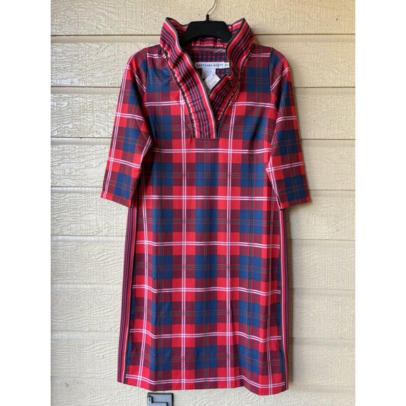 Dresses & Skirts - Gretchen Scott womens Red Middleton Plaid 3/4 Sleeve Ruffle Neck Dress size XS